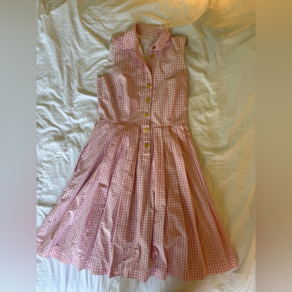 Pink and White Sleeveless Halter Midi Sundress